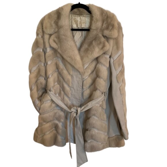 Vintage Furs By Szor & Deider Beige Mink Fur Jacket Belted Waist Old Money - Picture 5 of 16